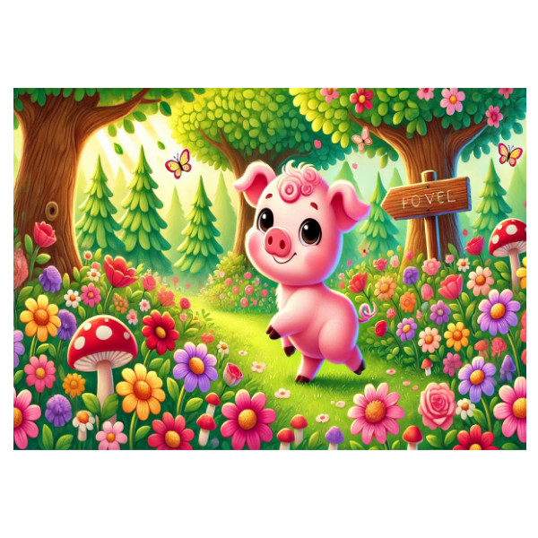 Happy Piglet on a Magical Forest Path